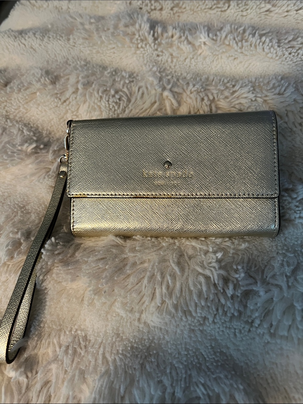 kate spade Metallic Gold Wristlet Clutch with Detachable Strap